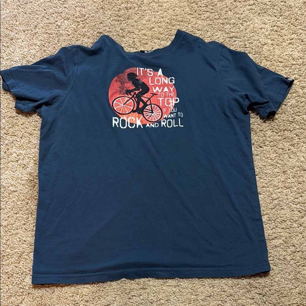 Red and Blue Short Sleeve Cotton Tee with Graphic Design